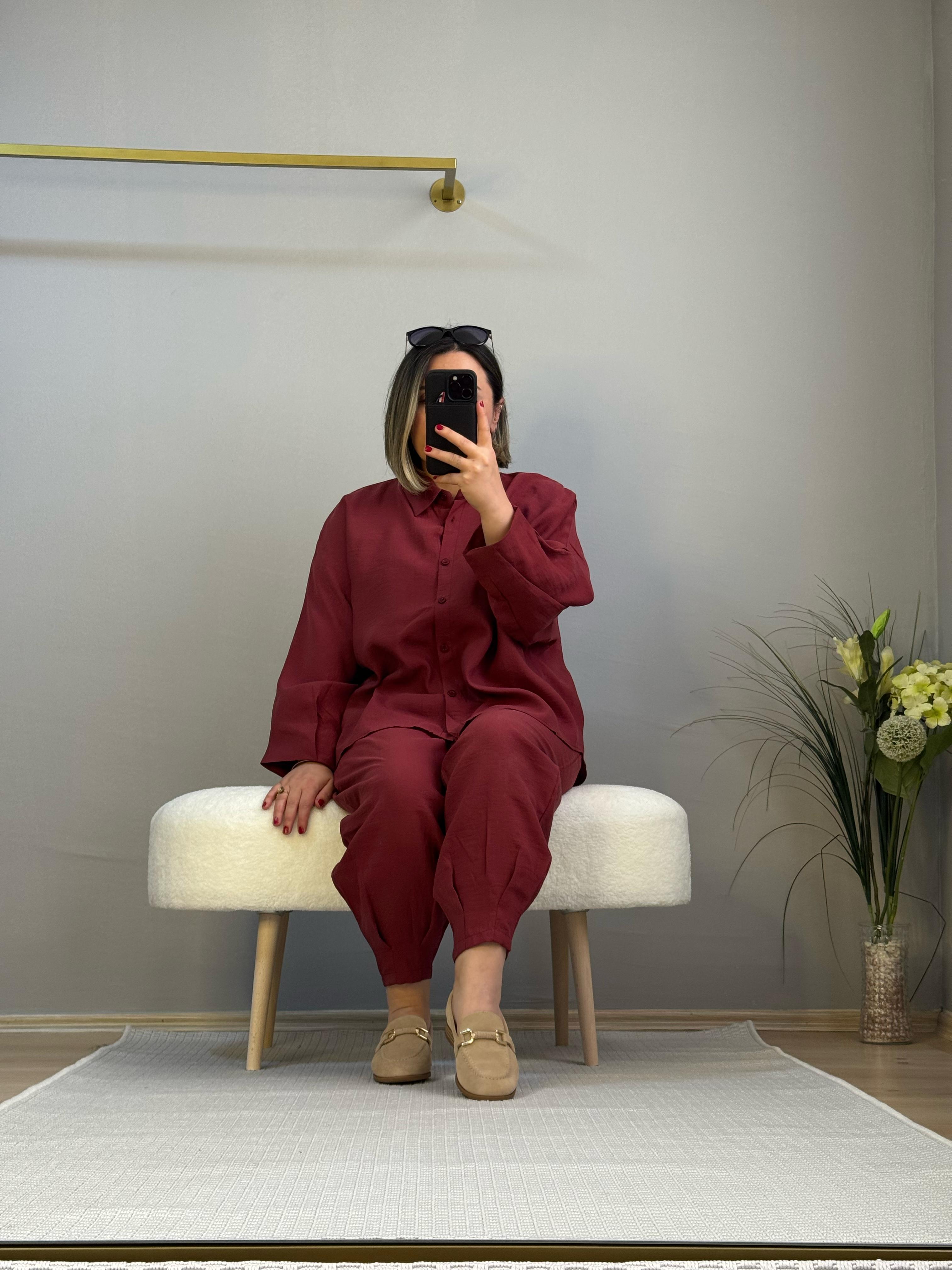 Tencel modal şalvar takım bordo