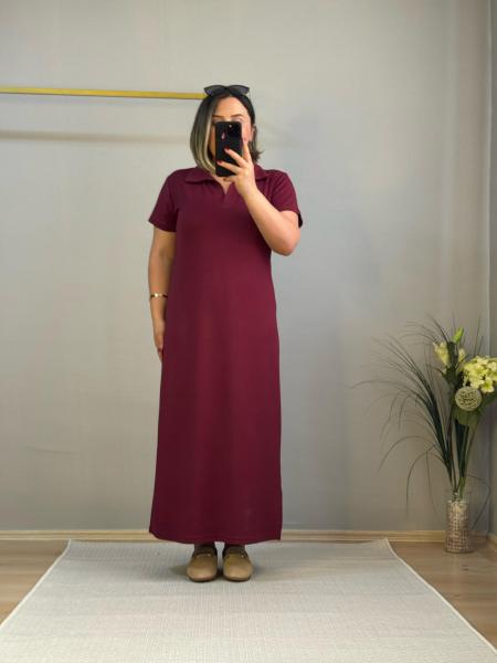 Polo yaka elbise bordo