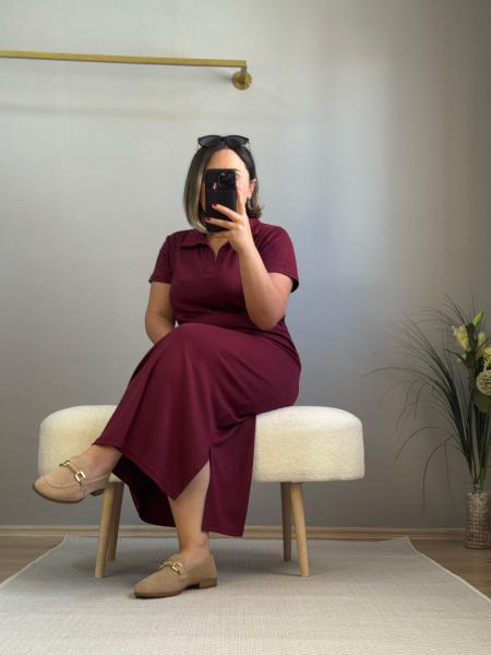 Polo yaka elbise bordo